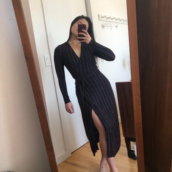 & Other Stories Glitter Stripe Wrap Midi Dress - Picture 5 of 6